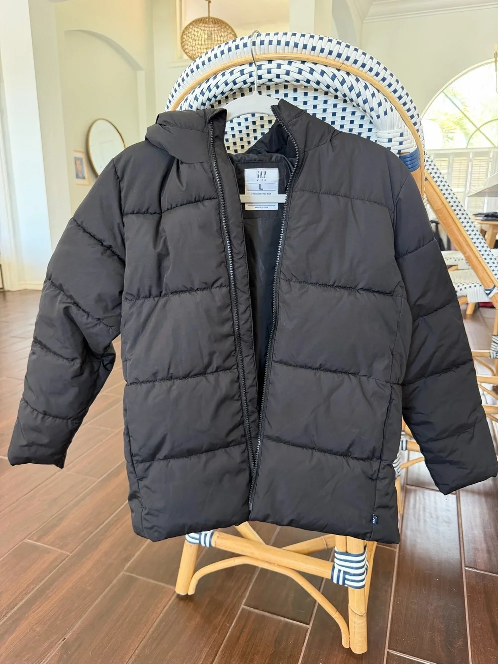 GAP Kids Black ColdControl Max Hooded Puffer Jacket Coat Size L (10)
